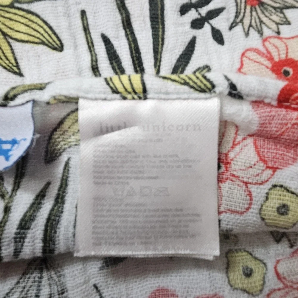 Little Unicorn Muslin Swaddle‎ Blanket Baby Floral Print White Cotton Soft 47X50
